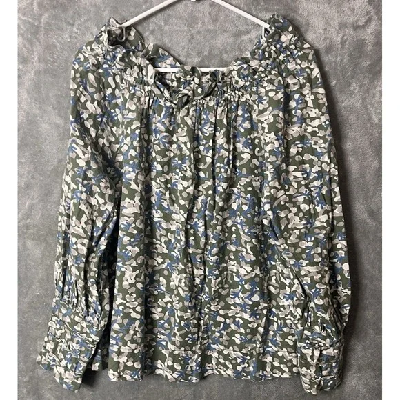 Mirth Shirt Vienna Peasant Floral Print Cotton SZ Small Sweet Pea Green Boho - Picture 2 of 9